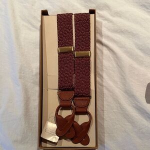 Men's New Burgandy and Dark Gold Silk Coach Brown Leather Suspenders